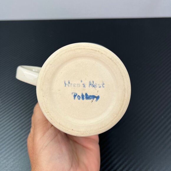 Blackbird Coffee Handmade Mug Glossy Wrens Nest Pottery Pot Shaped Cream Blue - Picture 6 of 9